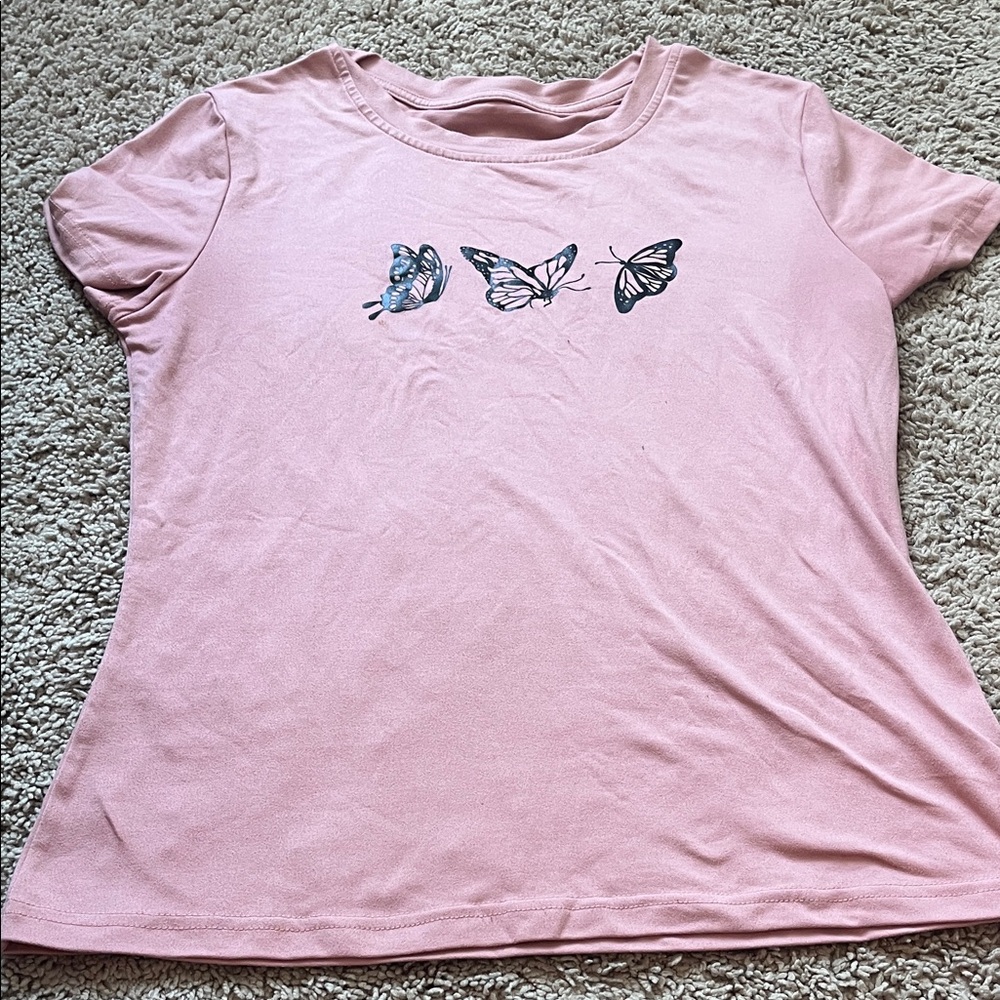 Pink T-Shirt with Butterfly Design